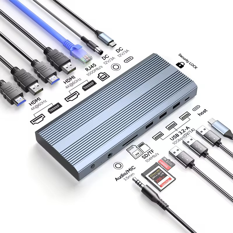 Adapter USB C 13 in 1 4K HDMI Hub Tipo C a HDMI 4K USB 3.0 2.0 PD Converter di ricarica