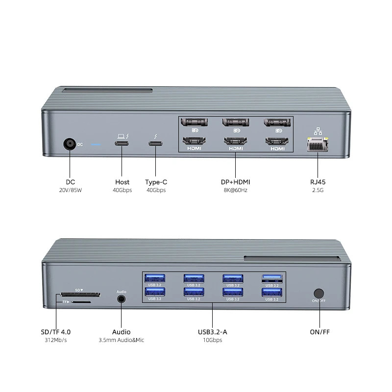 USB C Docking Station Thunderbolt 3 4 Tipo C 8 Porti USB 2.5 Gigabit Ethernet Macbook