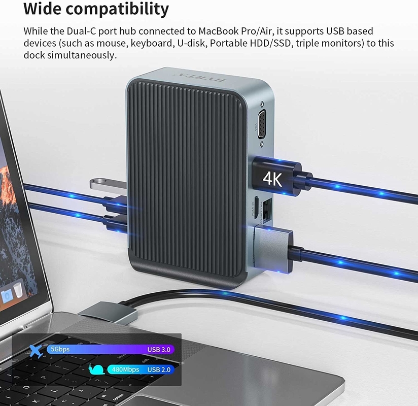 Displaylink 2 HDMI 2K 60Hz Docking Station 16 multi-port Tipo C Docks per Macbook