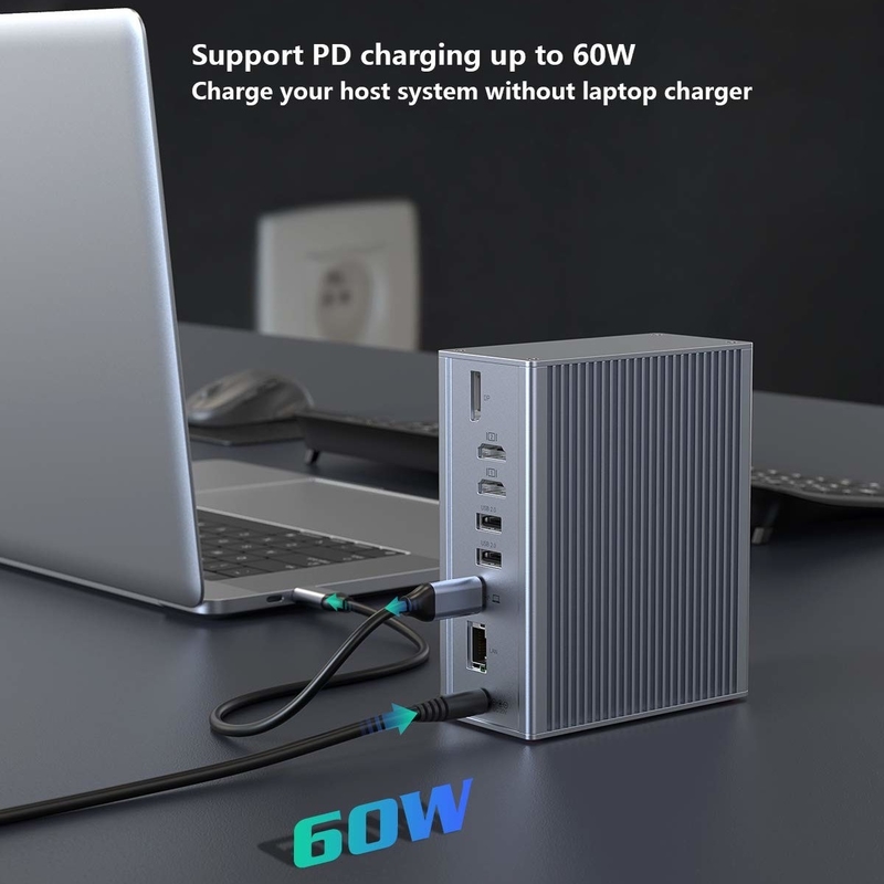 Stazione di attracco 16 in 1 per laptop Adaptore USB C Grigio 10Gbps Data Transfer Rate Displaylink port