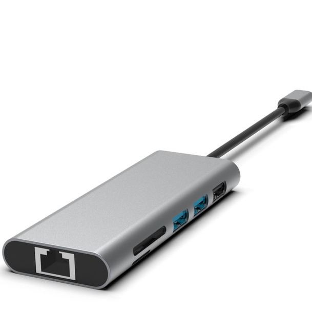Hub USB-C 10 in 1 argento con HDMI USB 3.0 Ethernet Jack audio da 3,5 mm per PC e laptop