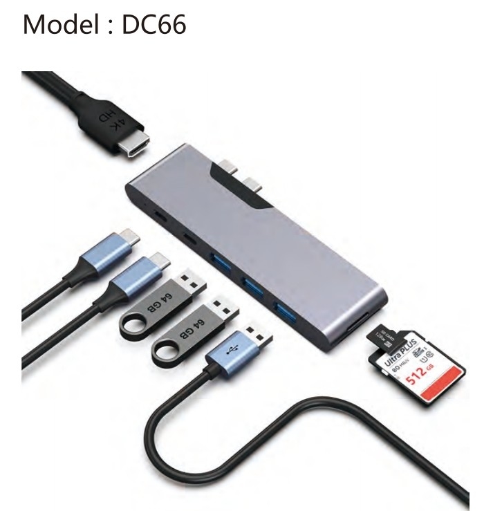 7-in-2 Usb C Multiport Hub Adapter HDMI USB 3.0 SD TF Card Reader Per MacBook Pro