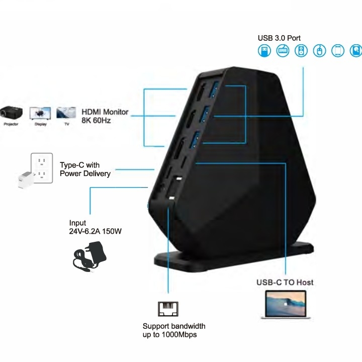 Adaptatore di stazione di attracco USB tipo C Gigabyte Dual HDMI Mst USB C Hub HDMI USB 3.0