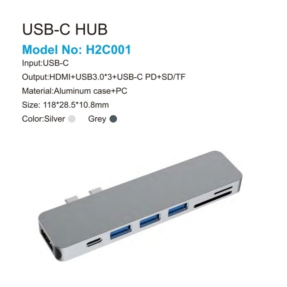 7 in 1 Dual Type C Hub USB C Docking Station Supporta lettore di schede HDMI 4K per Mackbook Pro