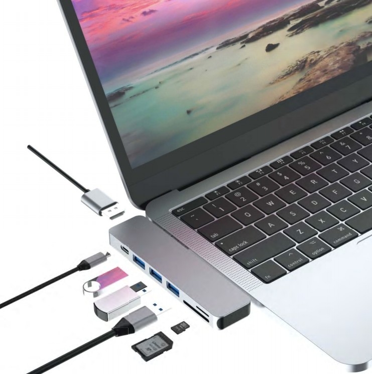 7 in 1 Dual Type C Hub USB C Docking Station Supporta lettore di schede HDMI 4K per Mackbook Pro