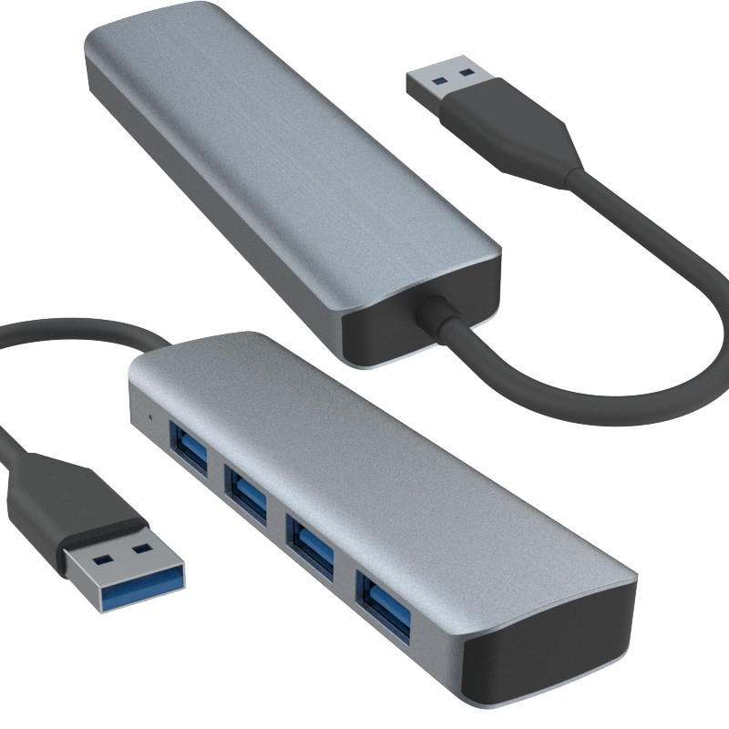 4 porte USB A Hub con alimentazione elegante Nero Grigio Adaptore Hub in alluminio per computer