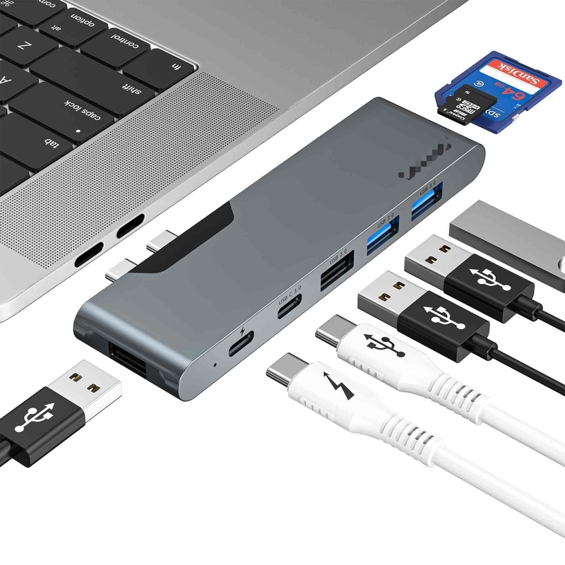 7 in 2 Docking Station Usb C Thunderbolt Hub HDMI 4K Card Reader Per Macbook Pro