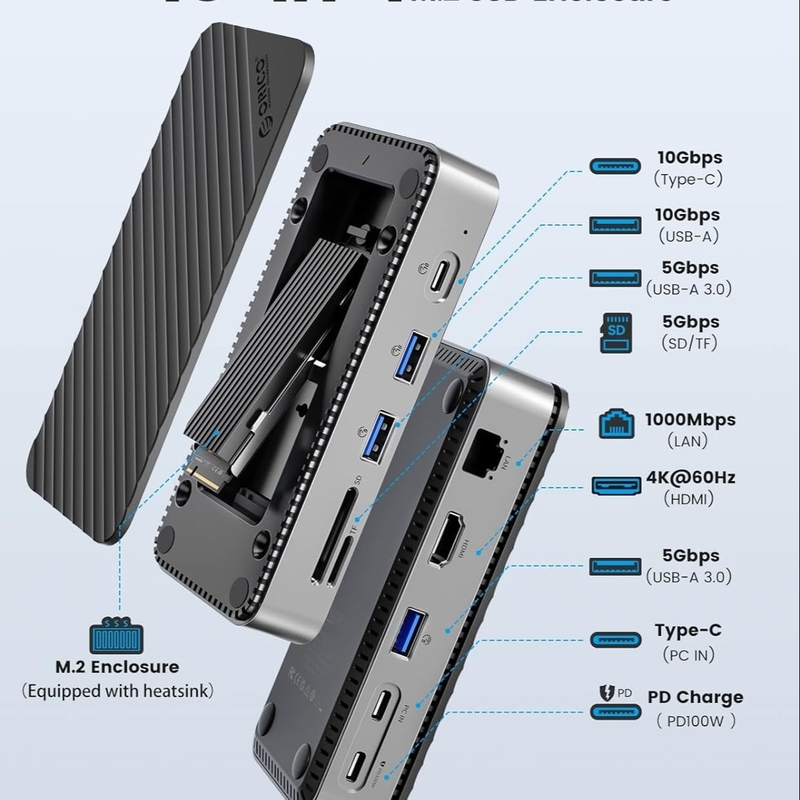 Displaylink Thunderbolt Dock USB C Docking Station con cassa magnetica 10Gbps Tasso di trasmissione per SSD NVMe