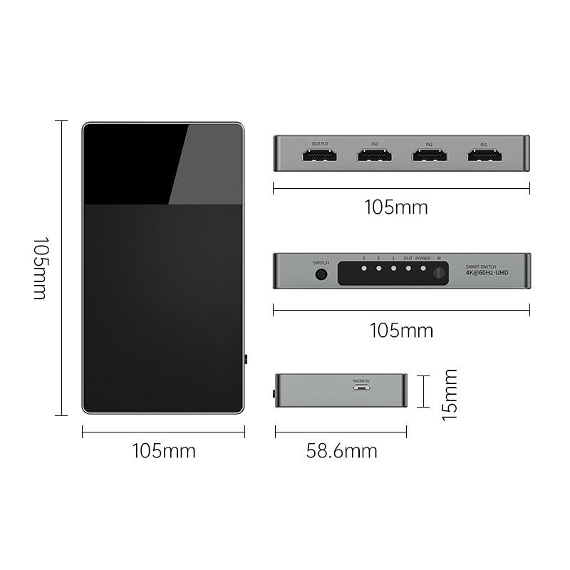 3-in-1 Multi Input HDMI Selector Switch 4k con HDCP 2.2 Alluminio Build Automatic Switching