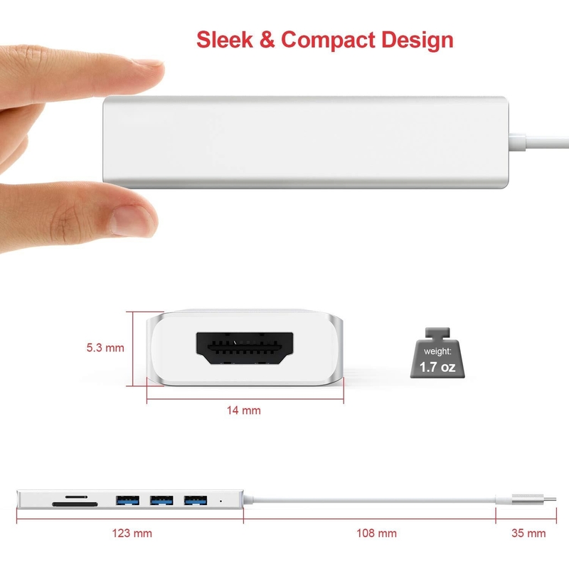 6 porte USB-C Hub Splitter Usb-C Expander Adapter portatile USB Multiport Data Hub