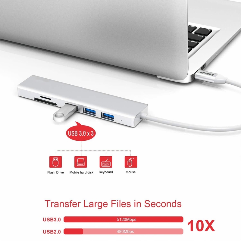 6 porte USB-C Hub Splitter Usb-C Expander Adapter portatile USB Multiport Data Hub