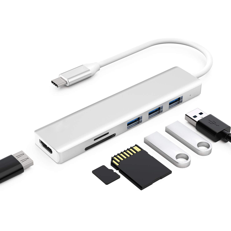 6 porte USB-C Hub Splitter Usb-C Expander Adapter portatile USB Multiport Data Hub