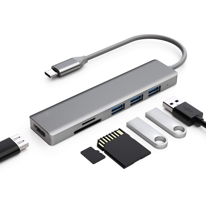 6 porte USB-C Hub Splitter Usb-C Expander Adapter portatile USB Multiport Data Hub