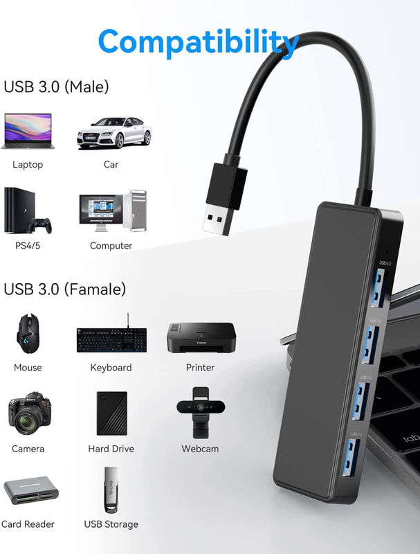 4 porte USB C Hub Adapter USB 3.0 Hub Ultra Slim Portatile Data Hub Trasferimento di dati applicabile