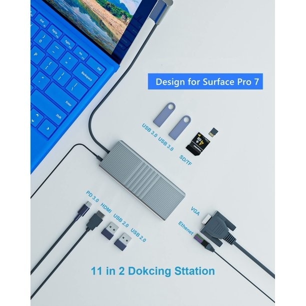 8 in 1 USB Hub Rj45 Docking Station Dual Tipo C a RJ45 Port/USB3.0/PD/H-D-M-I/Card