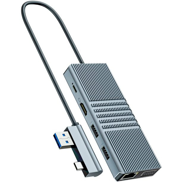 8 in 1 USB Hub Rj45 Docking Station Dual Tipo C a RJ45 Port/USB3.0/PD/H-D-M-I/Card