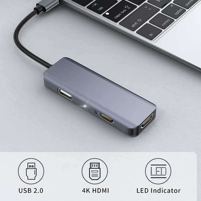 Dual Hdmi Usb C Dock Hub Aluminum USB C Adapter Monitor 3 in 1 Dongle Con 4K HDMI