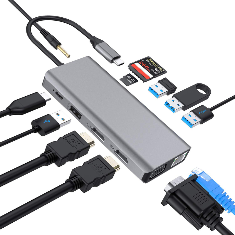 USB C 11 in 1 Multiport Dock Tipo C Triple USB 3.0 TF Card Tipo-C Laptop USB-C