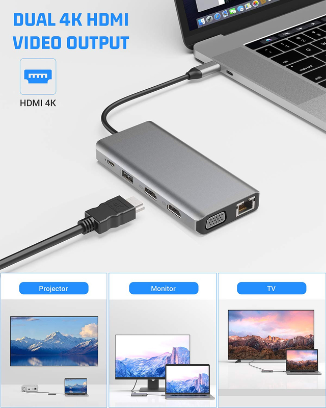 USB C 11 in 1 Multiport Dock Tipo C Triple USB 3.0 TF Card Tipo-C Laptop USB-C