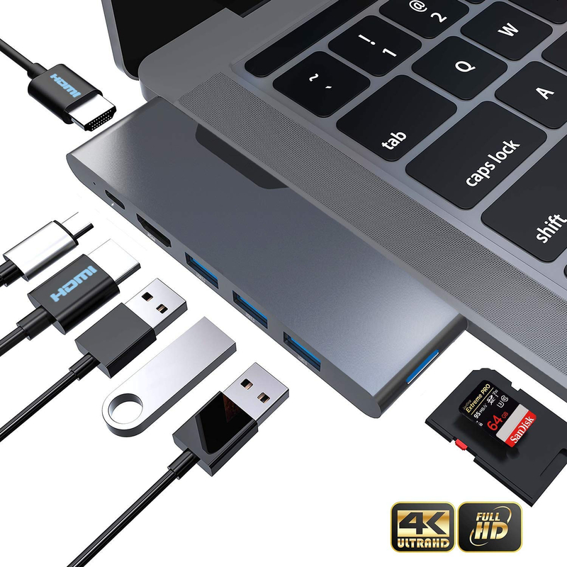 Adaptatore multiporto HDMI 8 in 1 Dual Connector USB Tipo C Hub Docking Station Sd Tf Card Reader 4k Video Usbc