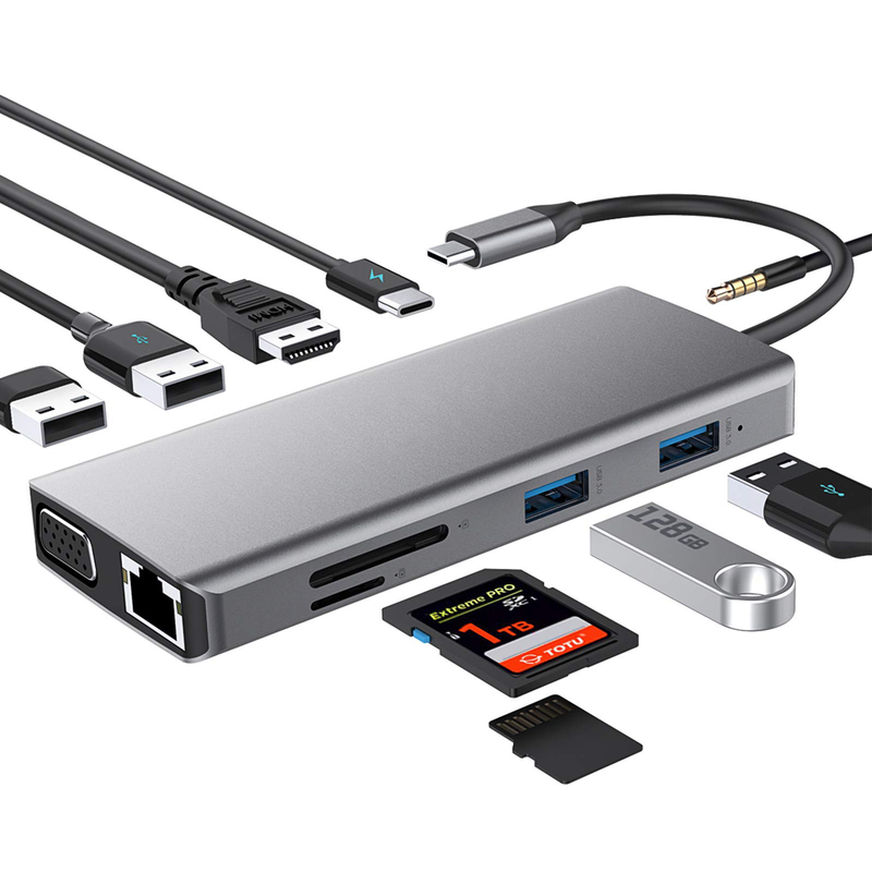 Adaptatore USB C Rj45 12 in 1 Hub USB C Tipo-C a PD HDMI USB3.0 USB2.0 USB-C SD TF
