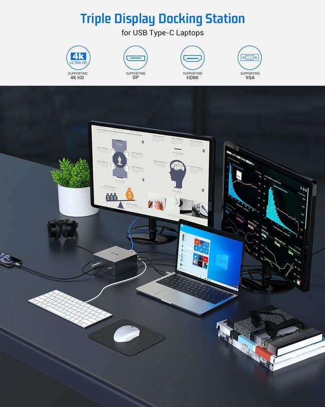 Thunderbolt 4k Monitor Thunderbolt USB-C Dual HD 4K Docking Station 16-in-1 Hub Adapter MST Macbook e Desktop