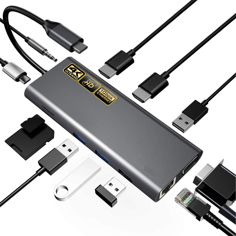 Adapter USB C 13 in 1 4K HDMI Hub Tipo C a HDMI 4K USB 3.0 2.0 PD Converter di ricarica