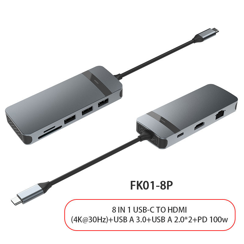 8 in 1 USB C Hub Adapter Dongle 4K HDMI VGA Tipo C PD USB3.0 RJ45 Ethernet SD/TF
