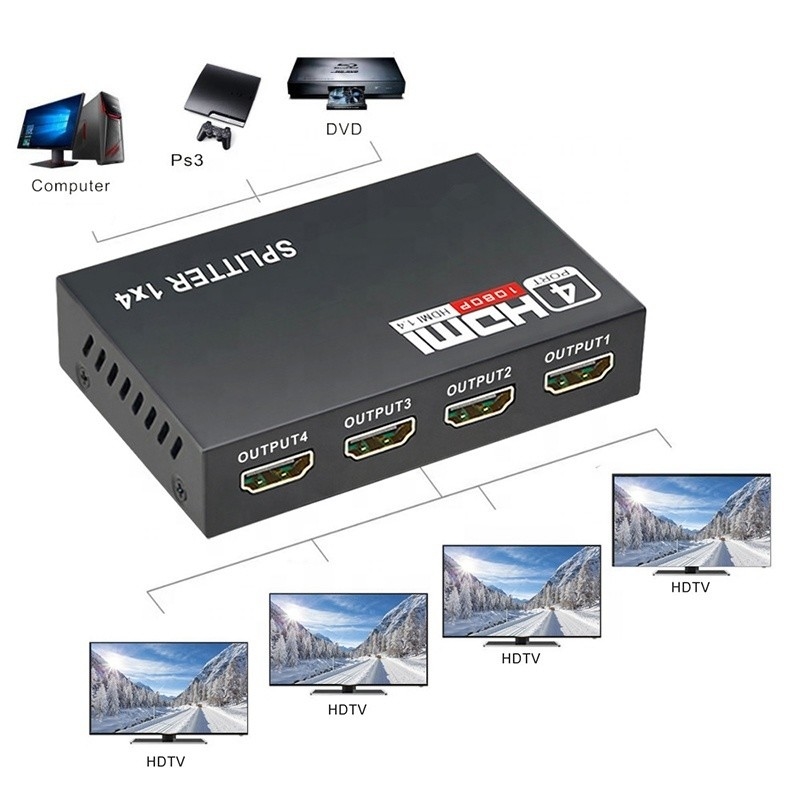 Splitter HDMI professionale 1x4 Full HD 3D 1080P 4 porte Converter per TV femminile-femminile