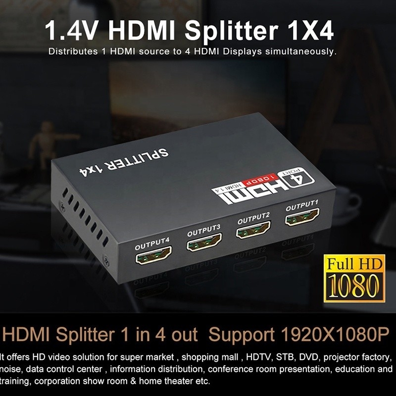 Splitter HDMI professionale 1x4 Full HD 3D 1080P 4 porte Converter per TV femminile-femminile