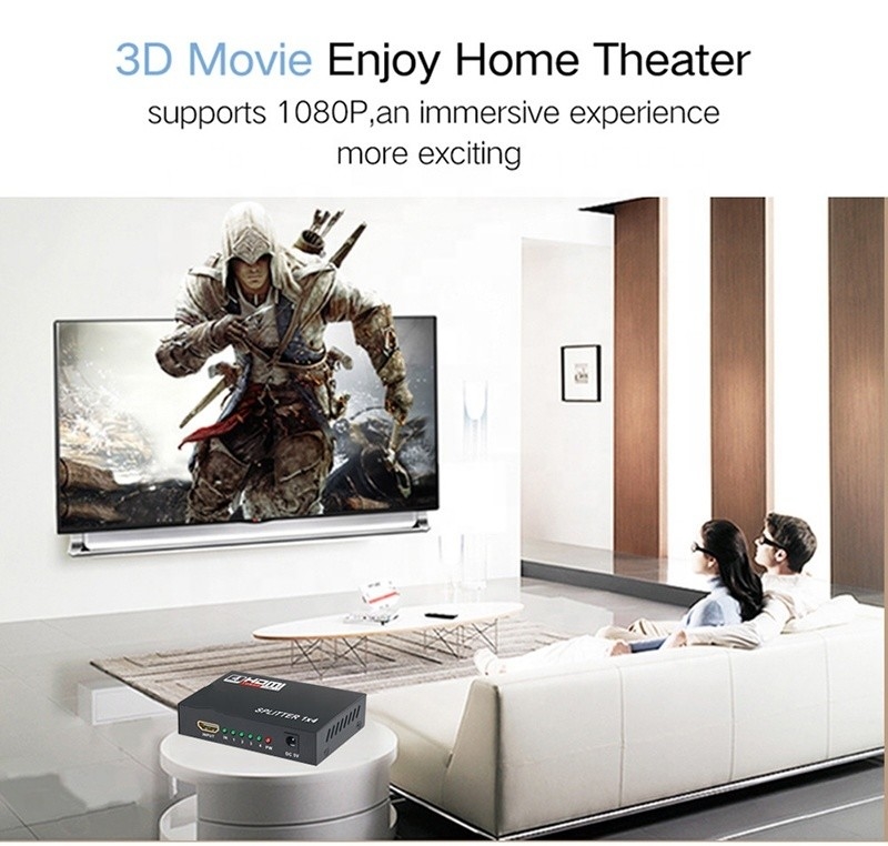 Splitter HDMI professionale 1x4 Full HD 3D 1080P 4 porte Converter per TV femminile-femminile