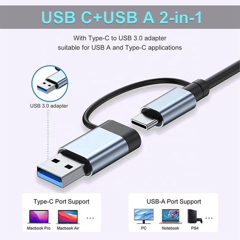 8-in-1 USB 3.0 Hub 3*USB 2.0 3.5mm Audio SD/TF Card Reader Output per il trasferimento e la ricarica dei dati