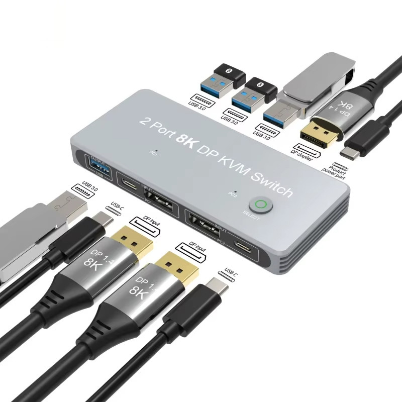 2-Port Displayport e USB KVM Switch 4K 144Hz 8K 60Hz 1.4 con 1.4 DP Interfaccia USB