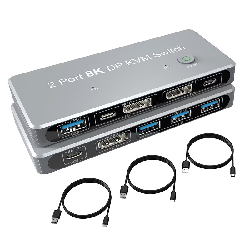 2-Port Displayport e USB KVM Switch 4K 144Hz 8K 60Hz 1.4 con 1.4 DP Interfaccia USB