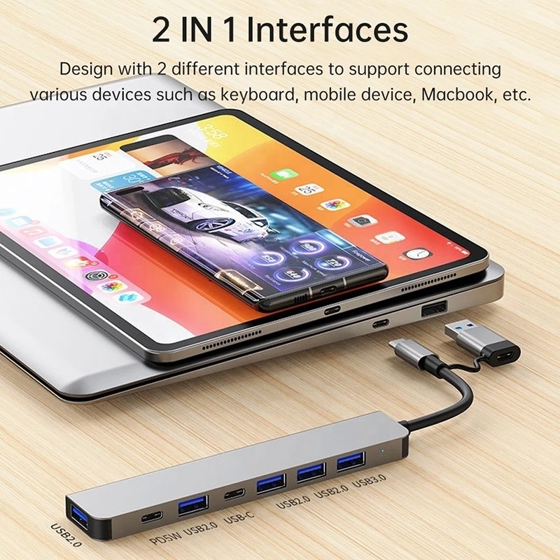 Legatura di alluminio 7 in 1 USB Splitter per laptop desktop PC accettabile OEM/ODM