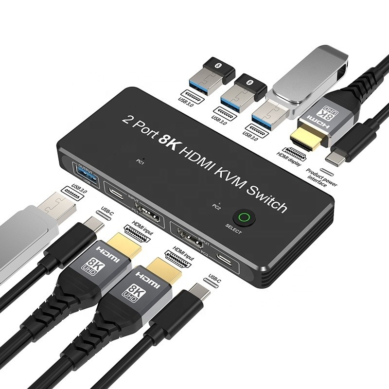 2 porte HDMI 2.1 KVM Switch con USB 3.0 2 Input 1 Output Indicatori LED femminile-femminile