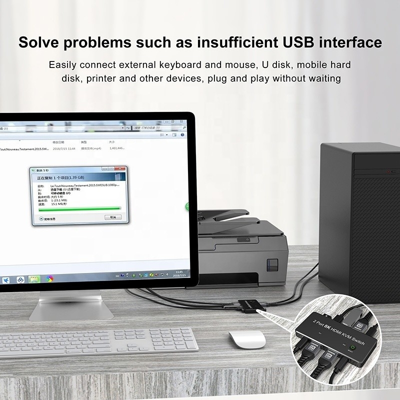 2 porte HDMI 2.1 KVM Switch con USB 3.0 2 Input 1 Output Indicatori LED femminile-femminile