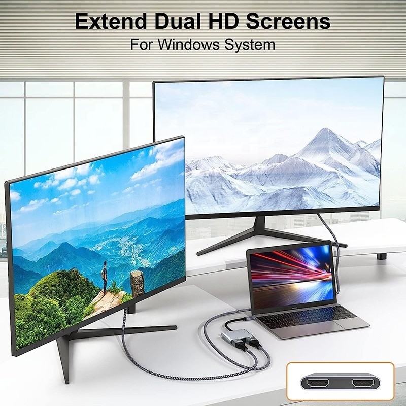 Tipo C Maschio a doppio HDMI Femminile Thunderbolt 3 USB-C Multi-Monitor Adapter Cable 4K 30Hz