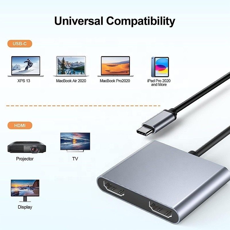 Tipo C Maschio a doppio HDMI Femminile Thunderbolt 3 USB-C Multi-Monitor Adapter Cable 4K 30Hz