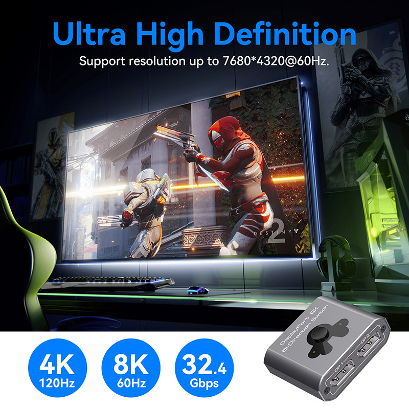 8K60Hz Display Port Switcher per un'operazione facile e una commutazione DP 1.4 ad alte prestazioni