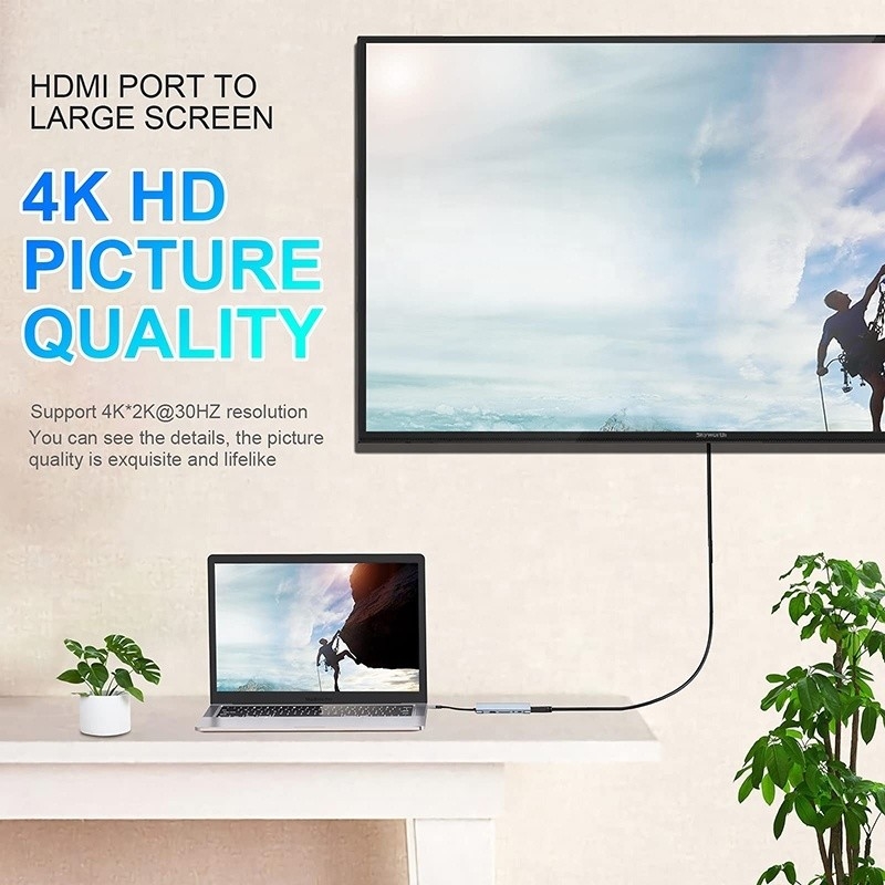 Dock USB C Hub multifunzione con lettore di schede SD TF Ethernet Gigabit RJ45 HDMI VGA USB 3.0