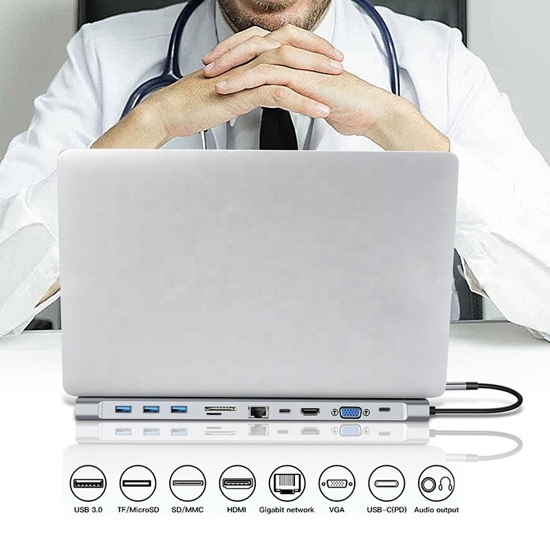 11 in 1 USB C Tipo C Docking Station con VGA Ethernet 3.5mm Audio TF/SD Card Reader