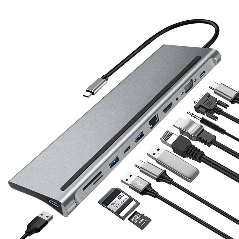 11 in 1 Multiport USB C USB-C Tipo-C PD 4K HDTV Hub Adapter Docking Station Con RJ45