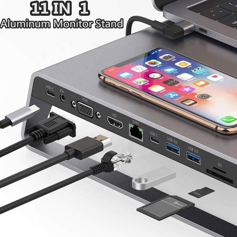 TYPE-C Maschio 11 in 1 Hub Computer Laptop Docking Station Adapter con 1000Mbps RJ45 e USB-C PD