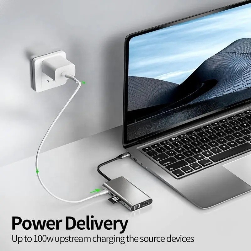USB C Hub Tipo-C a USB 3.0 HDMI VGA RJ45 Lan SD TF Audio Adapter USB Grigio Multiport