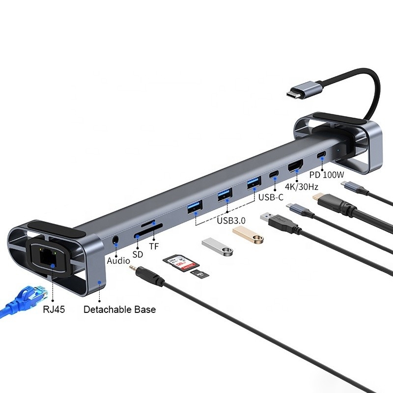 USB 3.1 Interfaccia tipo 10 in 1 Hub tipo C per trasferimento e ricarica dati ad alta velocità