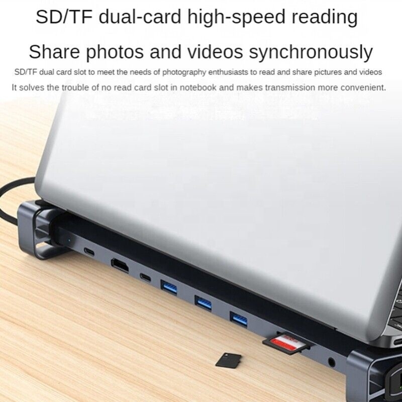 USB 3.1 Interfaccia tipo 10 in 1 Hub tipo C per trasferimento e ricarica dati ad alta velocità