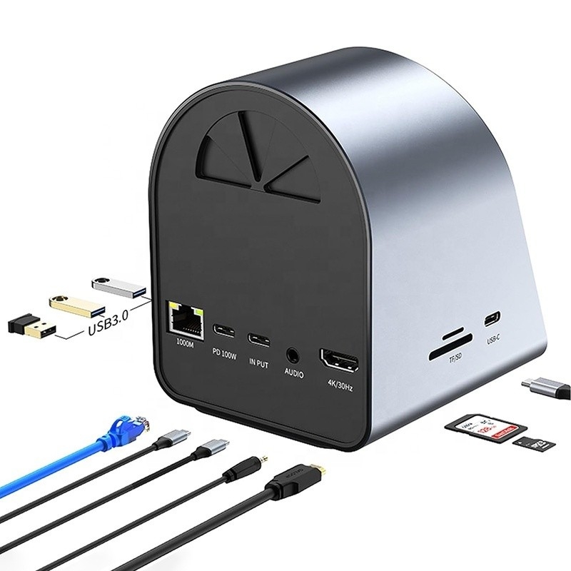 USB 3.1 10 in 1 Type-C Multiport Docking Station Hub con Gigabit Ethernet e 4K HD HDMI