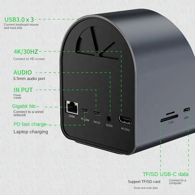 USB 3.1 10 in 1 Type-C Multiport Docking Station Hub con Gigabit Ethernet e 4K HD HDMI