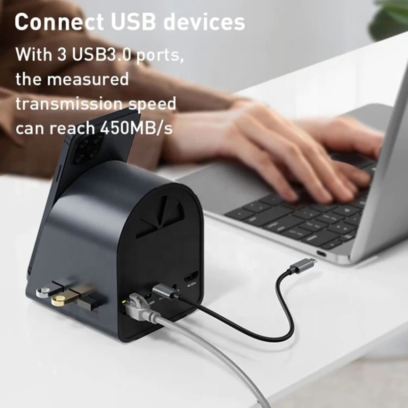 USB 3.1 10 in 1 Type-C Multiport Docking Station Hub con Gigabit Ethernet e 4K HD HDMI